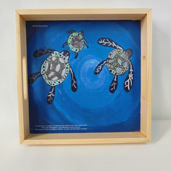 Square Tray Designed By Akanksha Children (Blue Turtle)